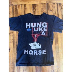 HUNG Like a HORSE ‎ Adidas Gray Cotton T-Shirt Tee Shirt EUC Sz Small